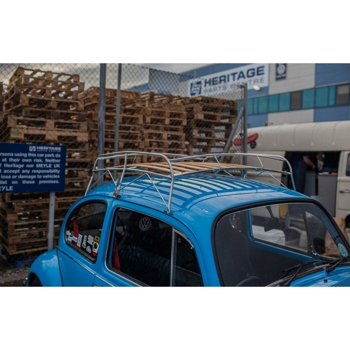 Beetle stainless steel roof rack with wooden slats