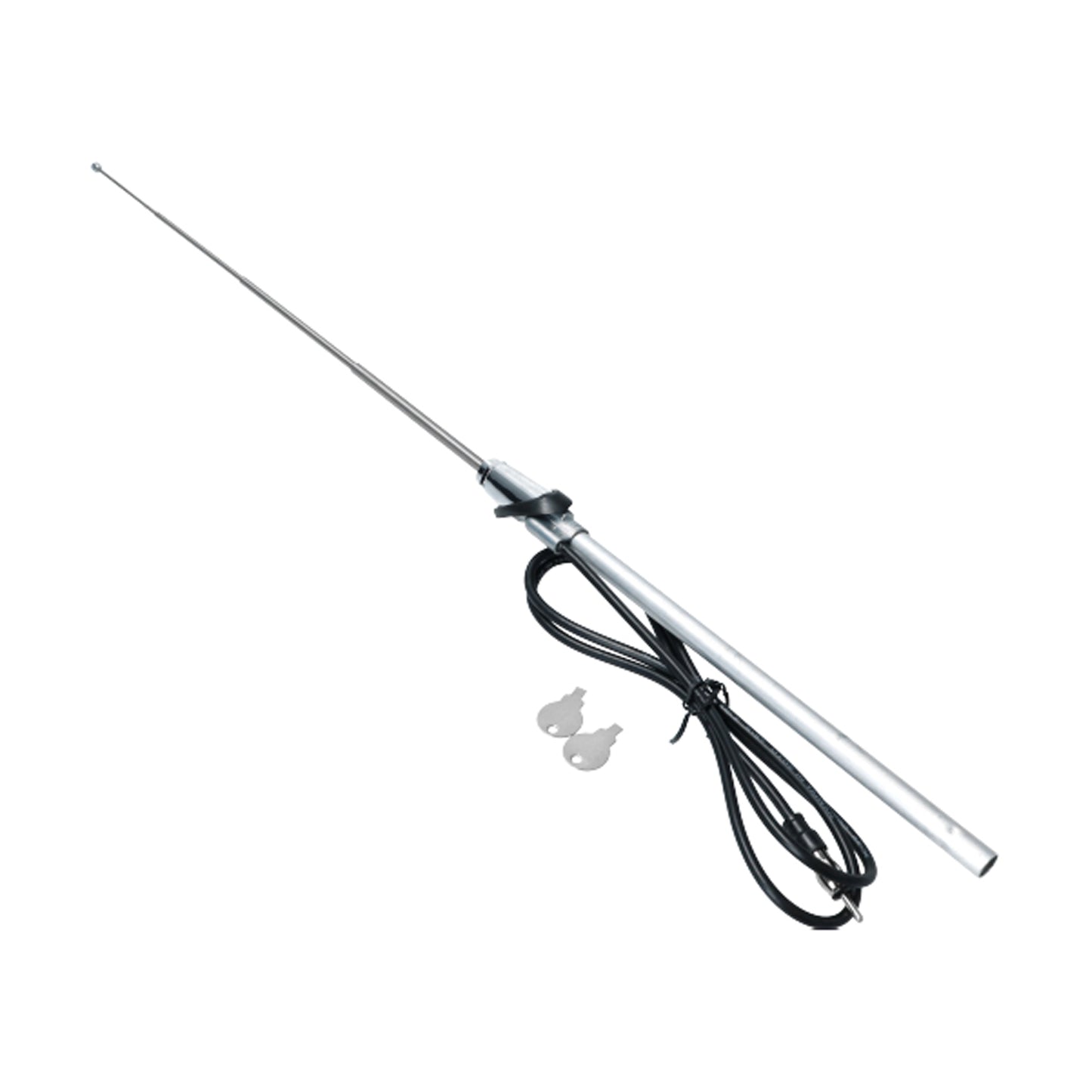 Antenna with curved base, chromed