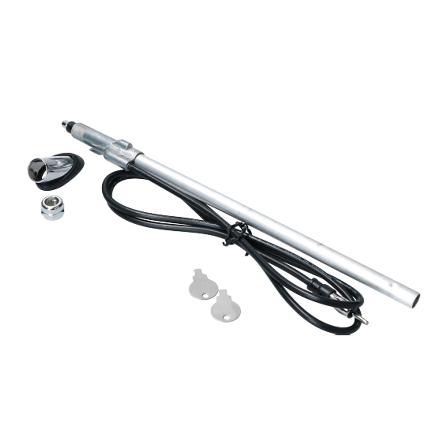 Antenna with curved base, chromed
