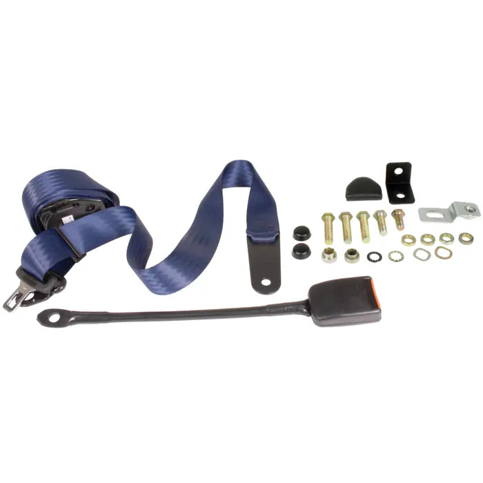 Front seat belt 3 point inertia with modern buckle and dark blue webbing