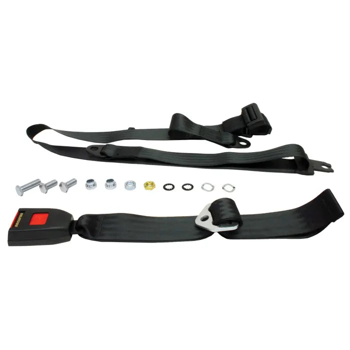 Rear Seat Belt 3 Point Static with Modern Buckle and Black Webbing: Beetle (1950-1979), Karmann Ghia (1960-1974), Type 3 (1962-1973)