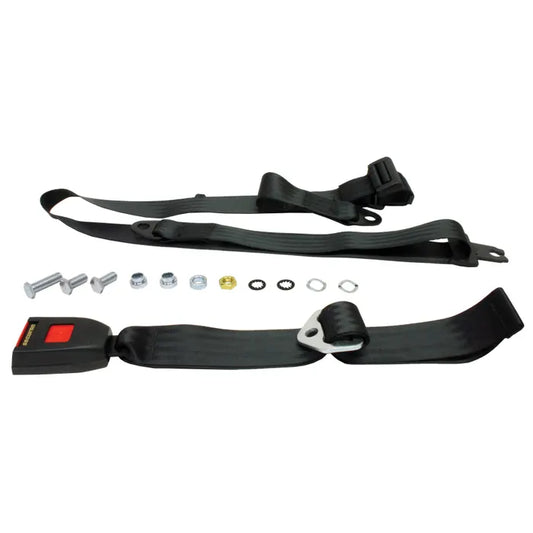 Rear Seat Belt 3 Point Static with Modern Buckle and Black Webbing: Beetle (1950-1979), Karmann Ghia (1960-1974), Type 3 (1962-1973)
