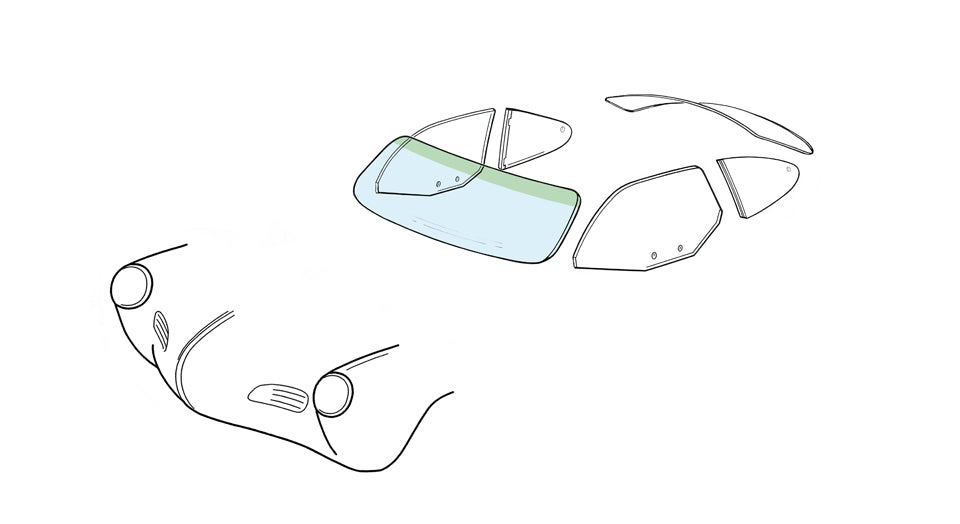 Windshield - Karmann Ghia coupé/convertible with green sunshade