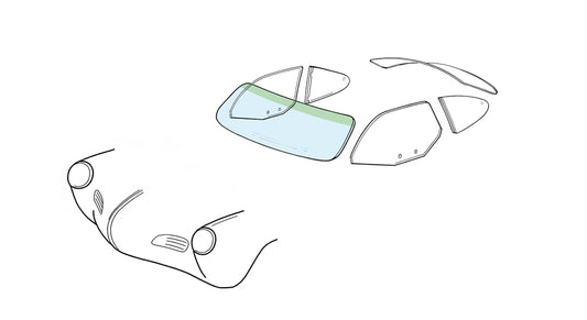 Windshield - Karmann Ghia coupé/convertible with green sunshade