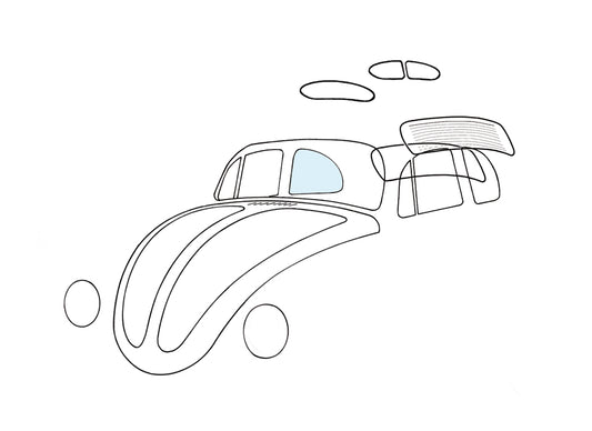 Rear side window, right