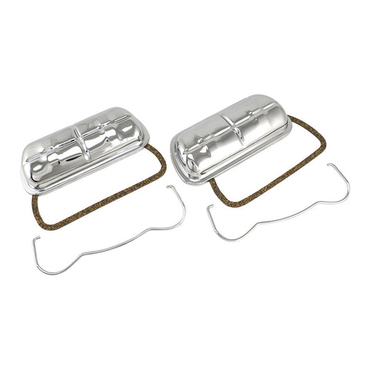 Chrome stock style valve cover with clips, as pair