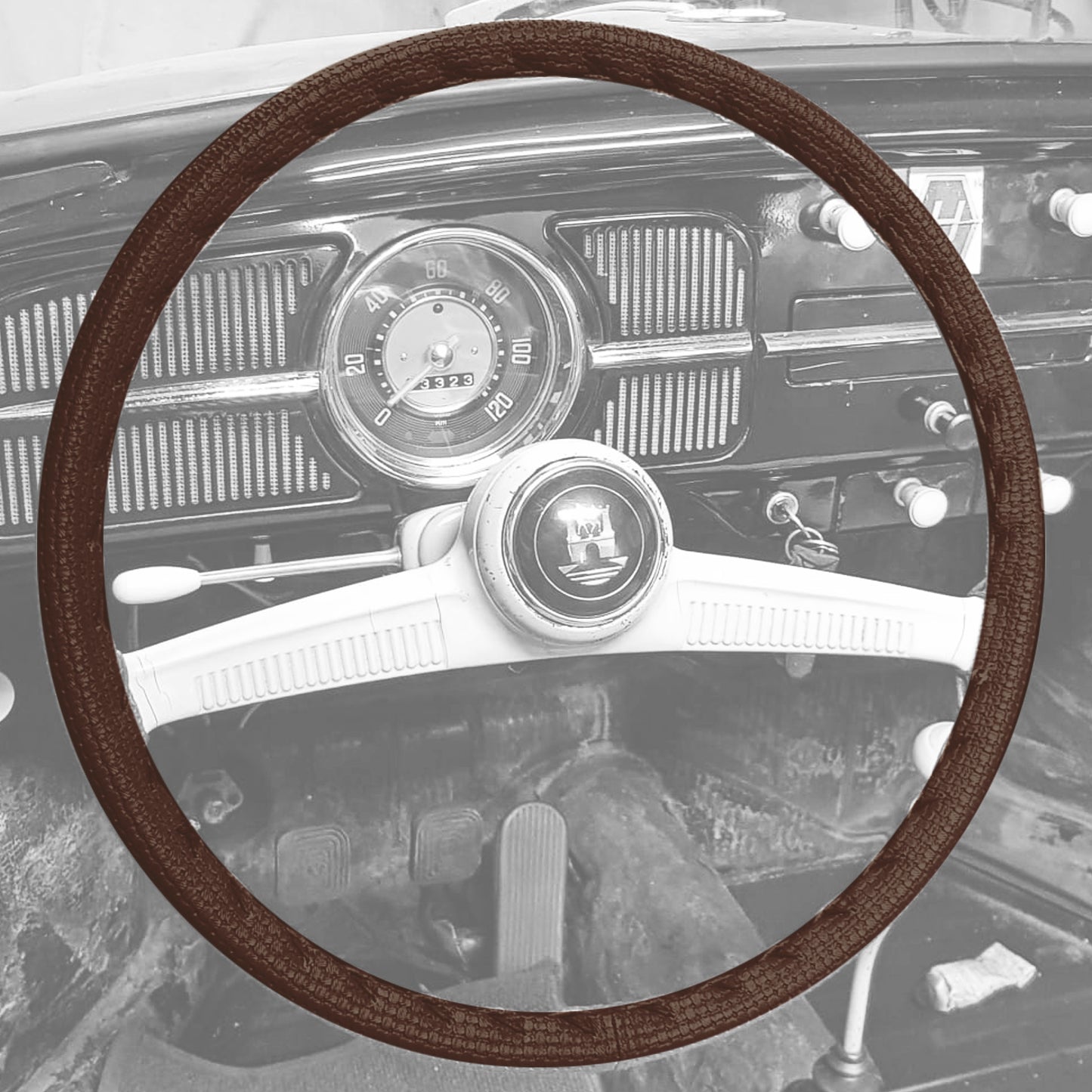 Steering wheel cover, vinyl (40cm/15,5"), brown