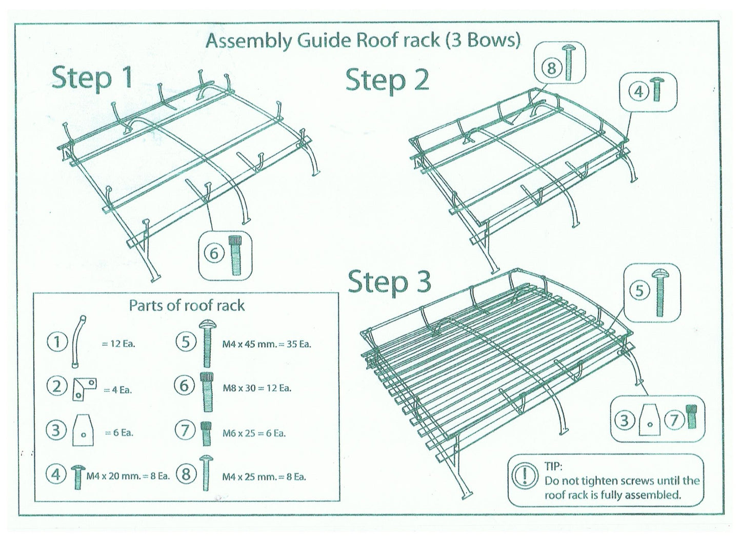 Roof rack, 3 bows, S/S Bus 03/50-07/79