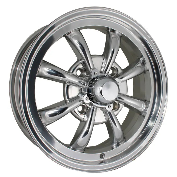 GT 8 Spoke Alloy Wheel, Polished 5.5x15, 4x130, ET30: Beetle (1967-1979), Karmann Ghia (1967-1974), Type 3 (1967-1973)