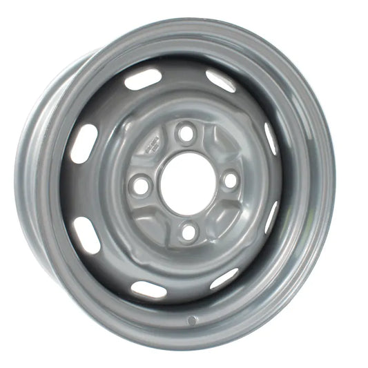 Silver OE Style Steel Wheel 5.5x15'', 4x130 PCD, ET+25: Beetle (1968-1979), Karmann Ghia (1968-1974), Type 3 (1968-1973)