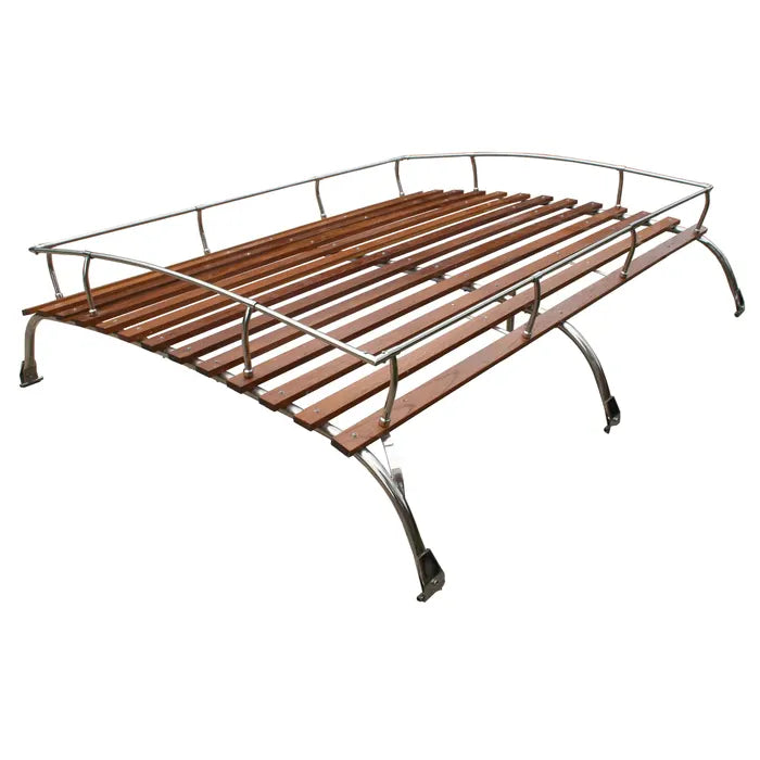 Roof Rack 3 Bow in Stainless Steel with Wooden Slats: T2 Bay (1968-1979), T2 Split Bus (1950-1967)