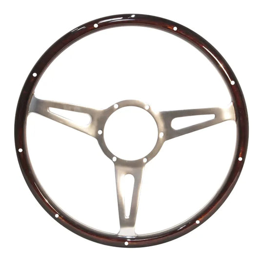 Mountney Riveted Dark Wood Rim Steering Wheel 15'' Semi-Dished: Beetle (1950-1979), Karmann Ghia (1960-1974), Type 3 (1962-1973)