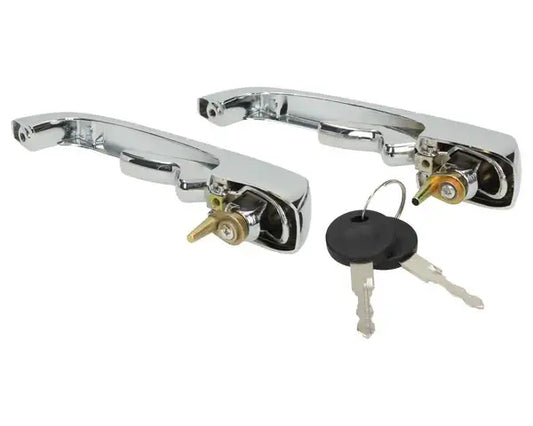 Exterior Locking Door Handles with Matching Keys Chrome Pair: T2 Bay (1969-1979)