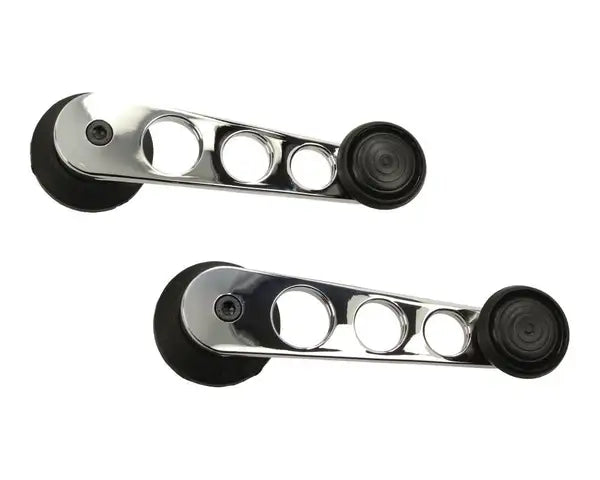 Window Winder Handles Chrome with Black Knob Pair: Beetle (1968-1979), T2 Bay (1968-1979), T25 (1980-1991)