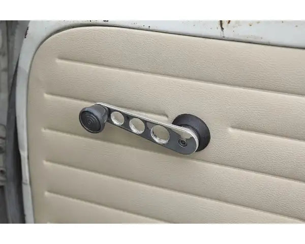 Window Winder Handles Chrome with Black Knob Pair: Beetle (1968-1979), T2 Bay (1968-1979), T25 (1980-1991)