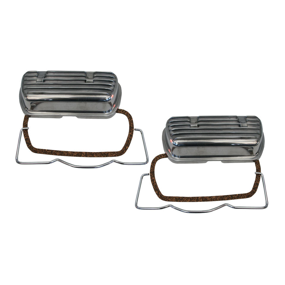 Aluminium valve cover with clips and rubbers, as pair