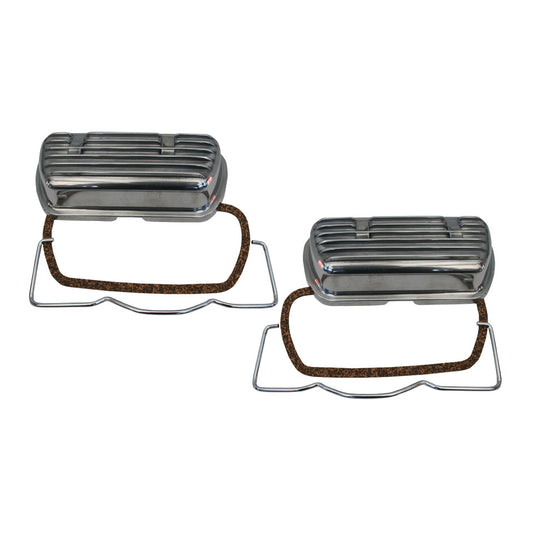 Aluminium valve cover with clips and rubbers, as pair