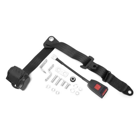 Front seat belt 3 point inertia with modern buckle and black webbing