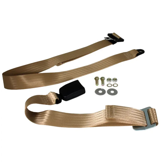 Lap belt 2 point static with modern buckle and cream webbing
