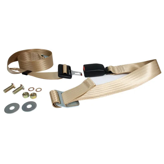 Lap belt 2 point static with modern buckle and cream webbing
