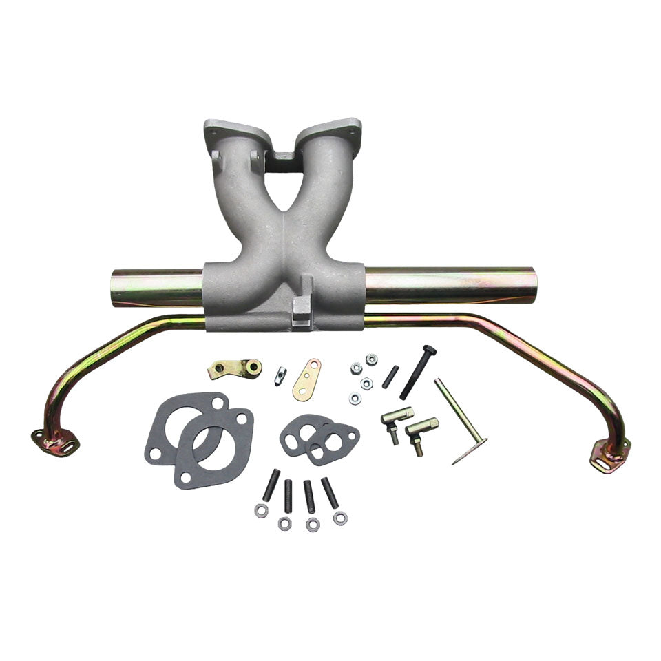 Central manifold for Weber IDF, aluminium and iron finish