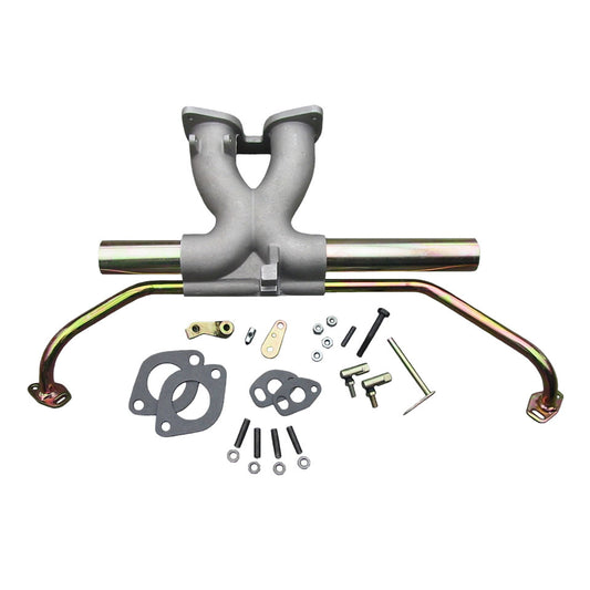 Central manifold for Weber IDF, aluminium and iron finish