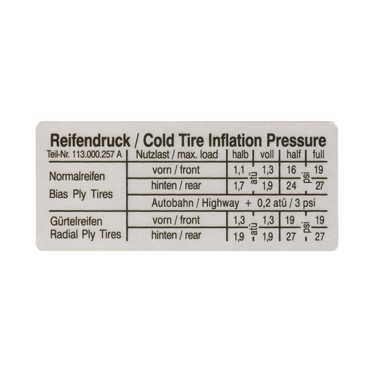 Sticker tyre pressure