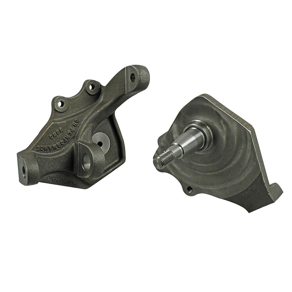 Lowered spindles for disc brakes, as pair