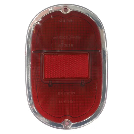 Rear Light Lens, All Red with Silver Trim, Each: T2 Bay (1968-1971), T2 Split Bus (1962-1967)