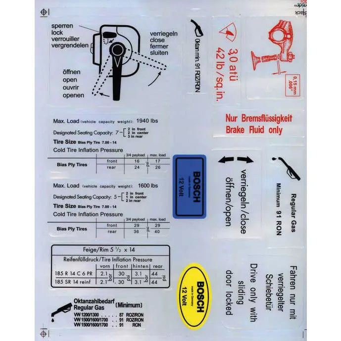 Decal Sheet 14 Piece: Beetle (1968-1979), T2 Bay (1968-1979)