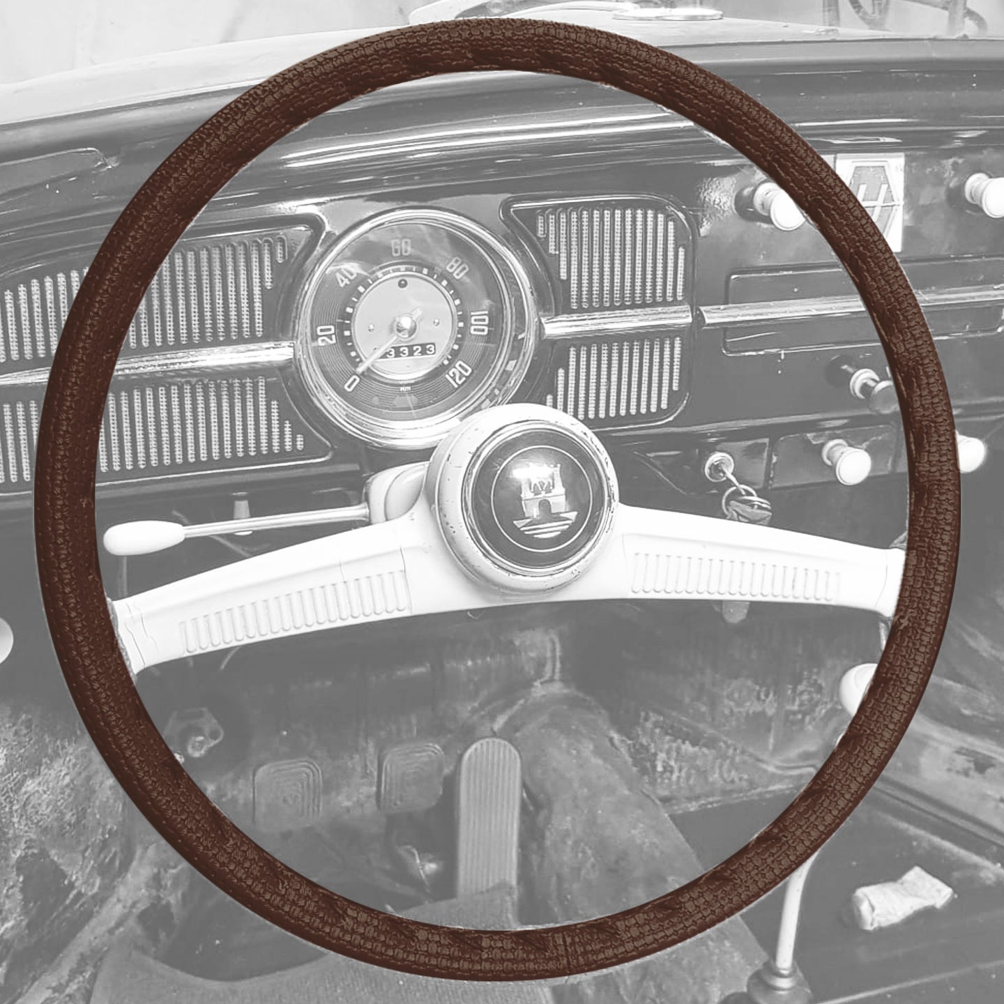 Steering wheel cover, vinyl (40cm/15,5&quot;), brown
