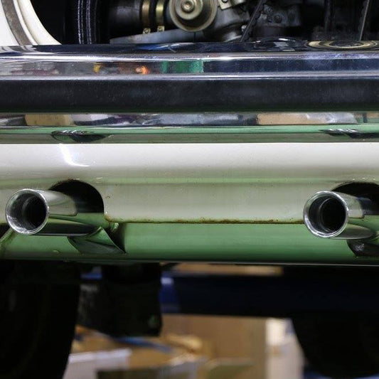 Exhaust 'German Look' - Super Flow, without pre-heat risers Beetle, Karmann Ghia 1300-1600cc