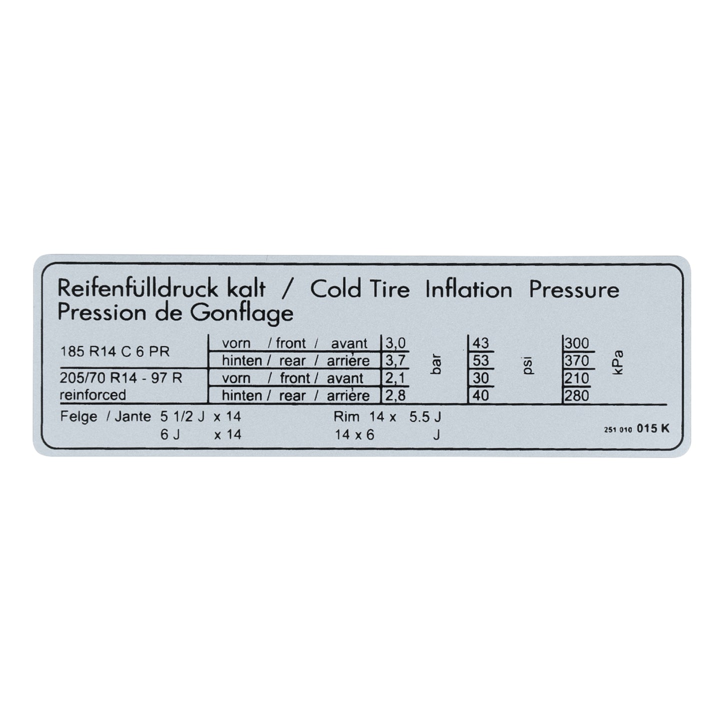 Sticker tire pressure