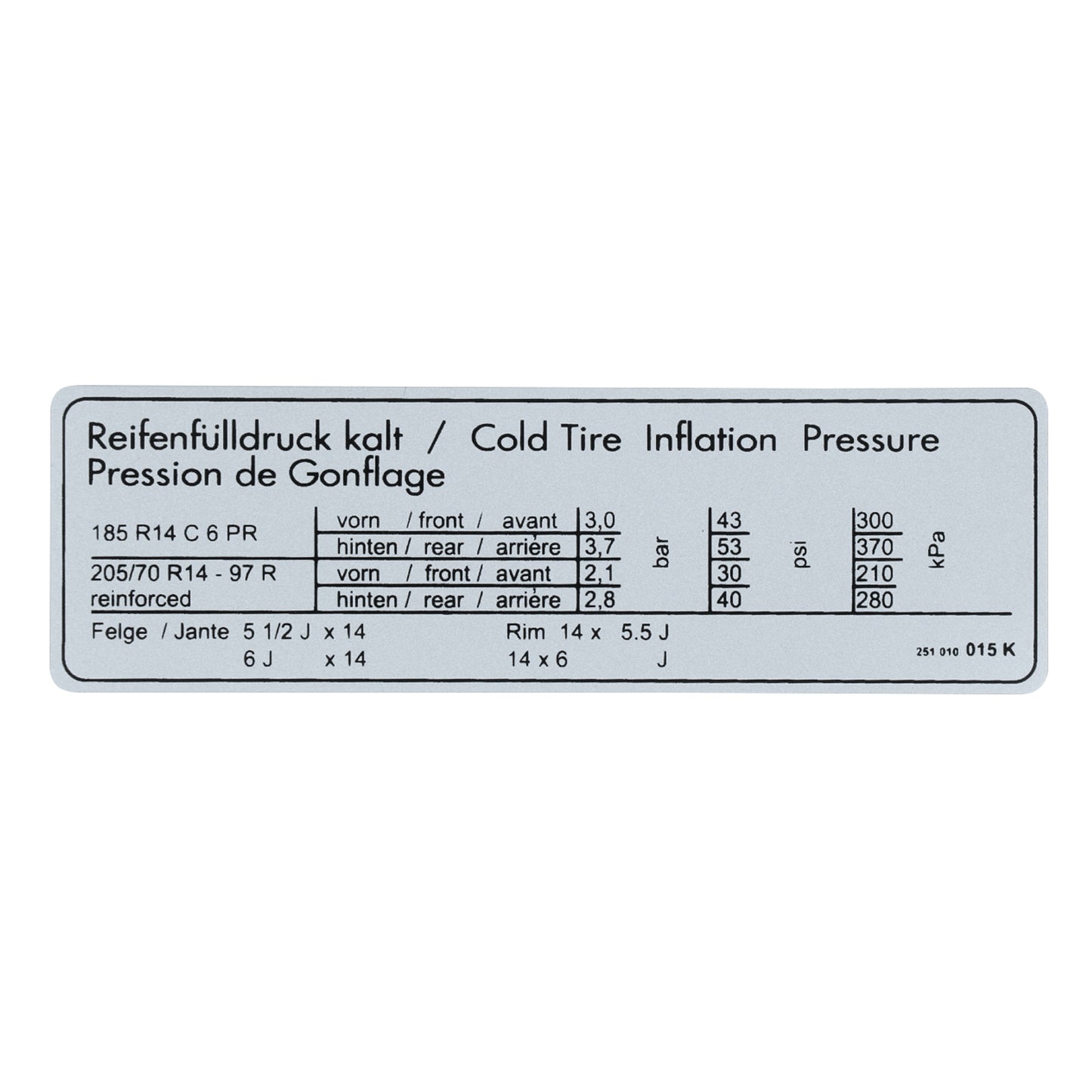 Sticker tire pressure