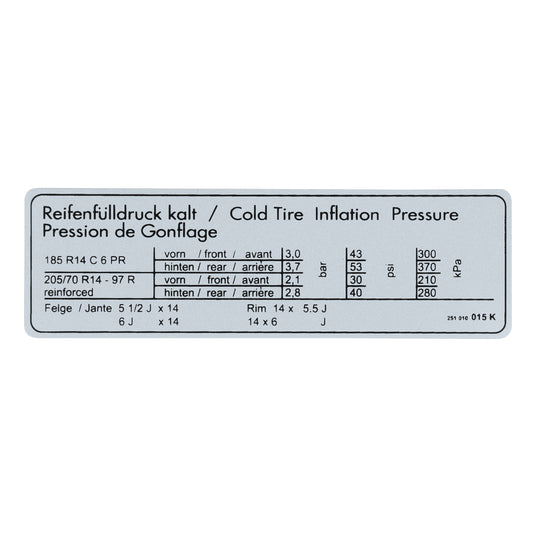 Sticker tire pressure