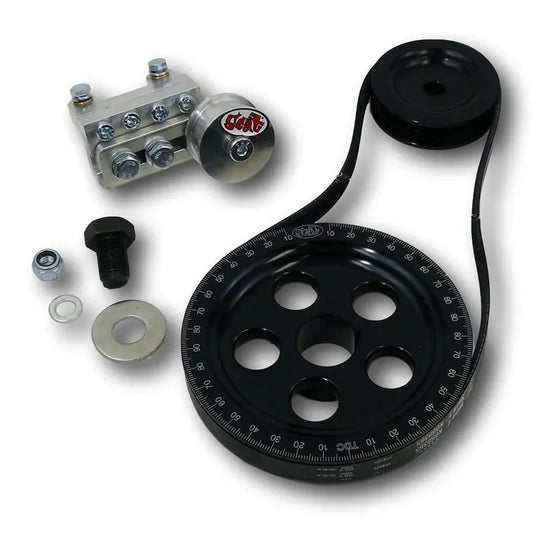 Serpentine Pulley and Belt Kit Black Anodised: Beetle (1960-1979), T2 Bay (1968-1979), T2 Split Bus (1961-1967)