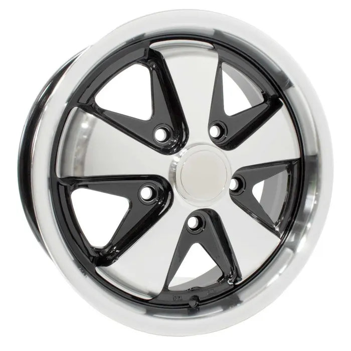 Fooks Alloy Wheel, Black and Polished, 5.5x15, 5x130, ET45: Beetle (1950-1979), T2 Bay (1968-1979), T2 Split Bus (1950-1967)