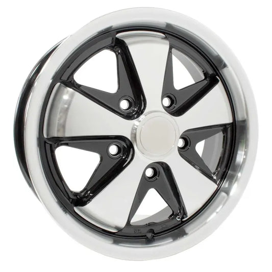 Fooks Alloy Wheel, Black and Polished, 5.5x15, 5x130, ET45: Beetle (1950-1979), T2 Bay (1968-1979), T2 Split Bus (1950-1967)