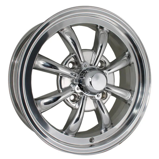 GT 8 Spoke Alloy Wheel, Polished 5.5x15, 4x130, ET30: Beetle (1967-1979), Karmann Ghia (1967-1974), Type 3 (1967-1973)