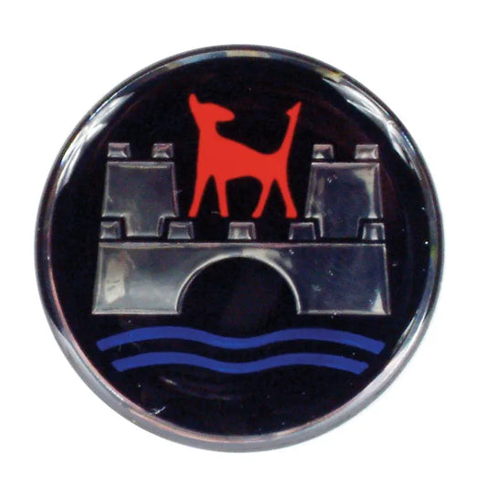 Wheel Centre Cap Emblem with Wolfsburg Logo 45mm Diameter: Beetle (1950-1979), T2 Bay (1968-1979), T2 Split Bus (1950-1967)