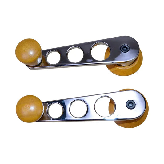 Window Winder Handles Chrome with Wooden Knob Pair: Beetle (1968-1979), T2 Bay (1968-1979), T25 (1980-1991)