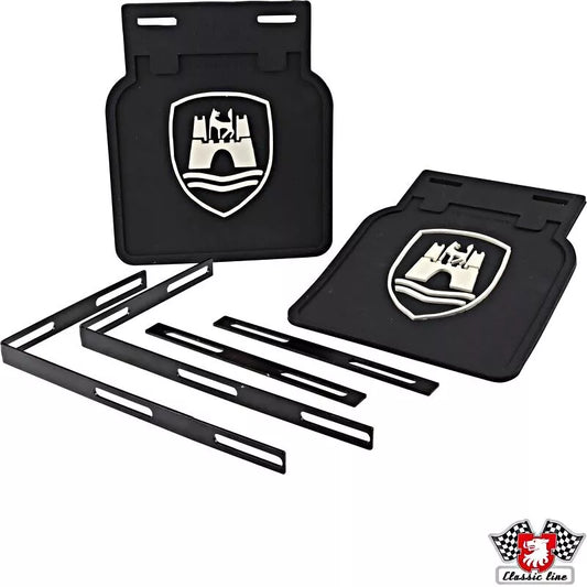 Rear Mud flap set with brackets, black with white Wolfsburg logo