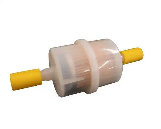 Plastic in-line fuel filter for carburettor engines